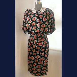 Vintage Donna Morgan for Non Stop union-made floral dress w/lace collar and belt